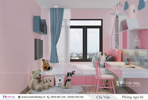 Phòng ngủ bé gái màu hồng dễ thương tại Emerald Celadon City 106m2